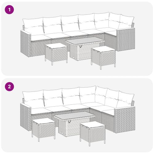 Градински Софа Комплект 9 pcs Черно полиратан