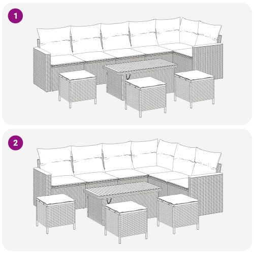 Градински Софа Комплект 10 pcs Черно полиратан