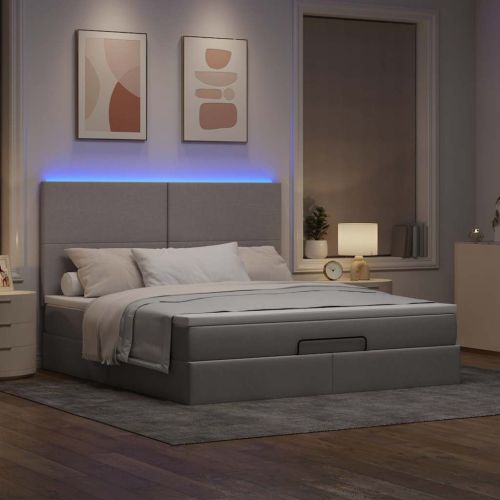 Османска легло с матрак и LED, таупе, 160x200 см, плат