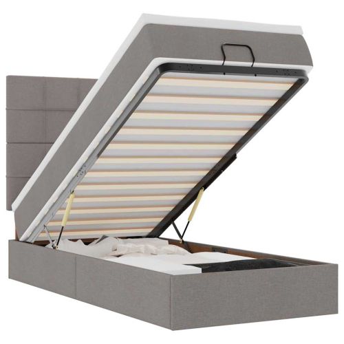 Османска легло с матрак и LED, таупе, 90x190 см, плат