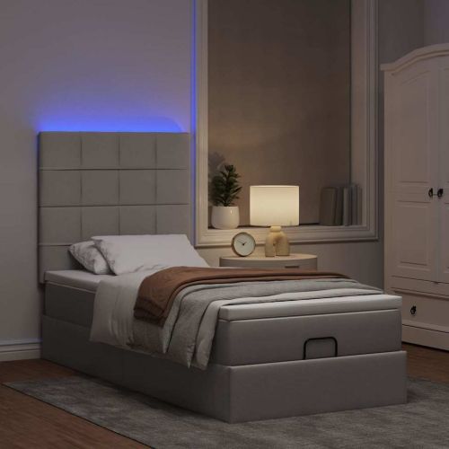 Османска легло с матрак и LED, таупе, 90x190 см, плат
