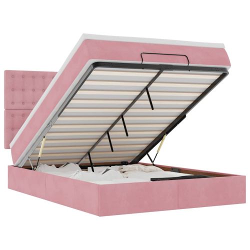 Османска легло с матраци и LED, розово, 140x190 см, кадифе