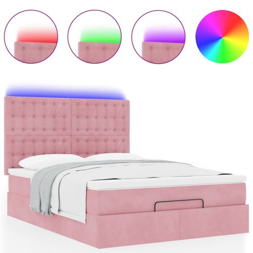 Османска легло с матраци и LED, розово, 140x190 см, кадифе