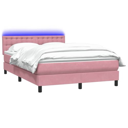 Боксспринг легло с матрак и LED, розова, 140x210 см, кадифе