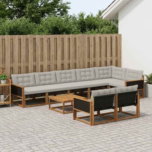 Комплект дивани за открито 9 pcs Натурално и светлосиво