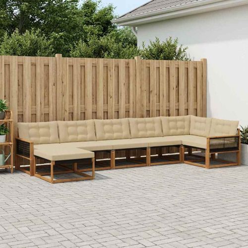 Комплект дивани за открито 7 pcs Натурален и Бежов