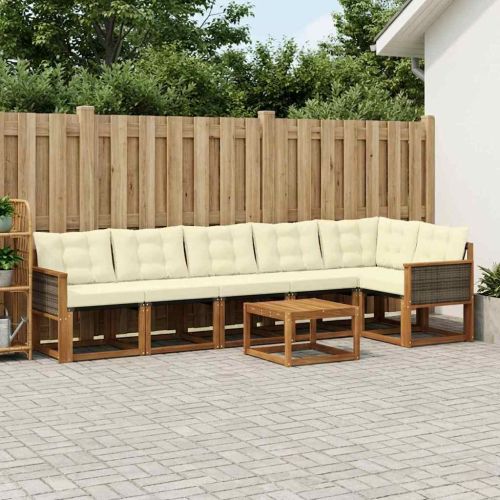 Комплект дивани за открито 7 pcs Натурален и Крема