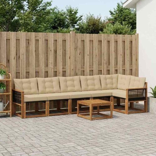 Комплект дивани за открито 7 pcs Натурален и Бежов