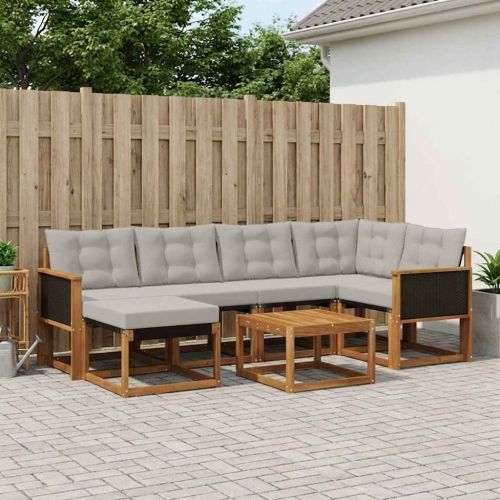 Комплект дивани за открито 7 pcs Натурално и светлосиво