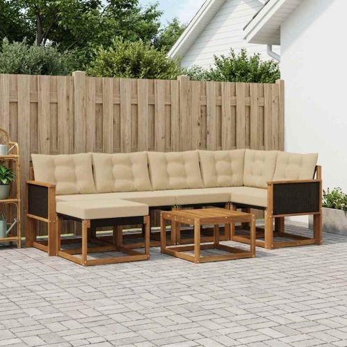 Комплект дивани за открито 7 pcs Натурален и Бежов
