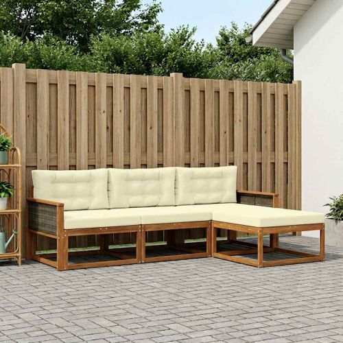 Комплект дивани за открито 4 pcs Натурален и Крема