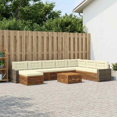 Комплект дивани за открито 9 pcs Натурален и Крема