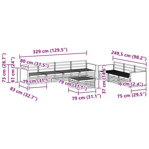 Комплект дивани за открито 8 pcs Натурално 79 x 79 x 37 см