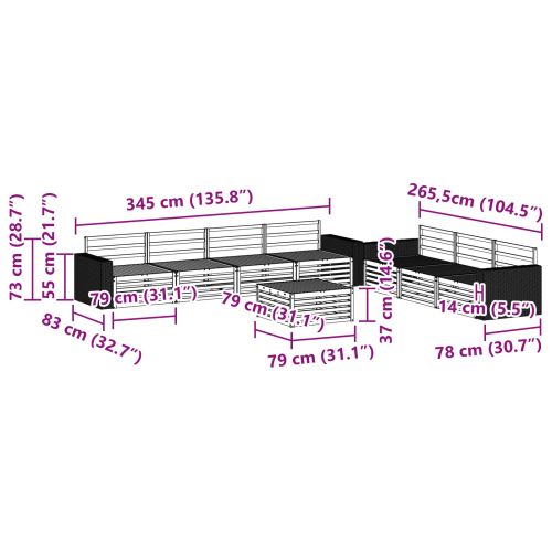 Комплект дивани за открито 8 pcs Натурално 79 x 79 x 37 см