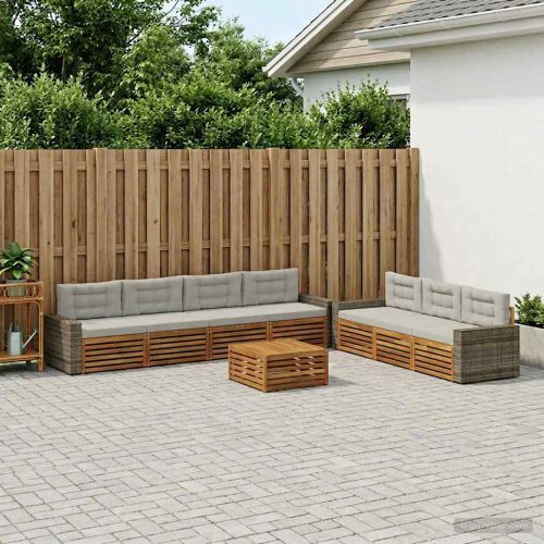 Комплект дивани за открито 8 pcs Натурално и светлосиво