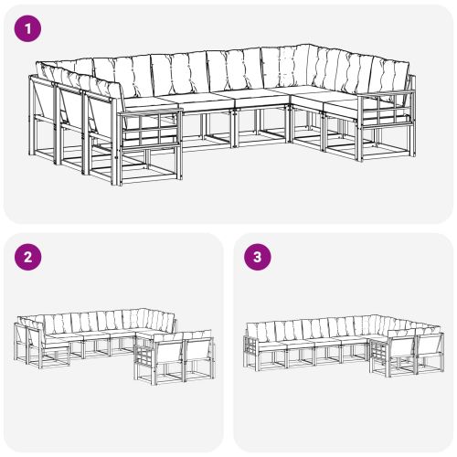Комплект дивани за открито 9 pcs Бяло и светлосиво
