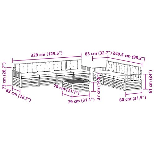 Комплект дивани за открито 8 pcs Бяло и кремаво 79 x 79 x 37 см