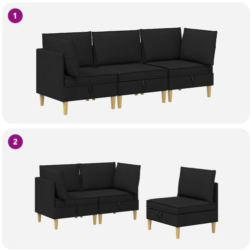 Комплект мебели за всекидневна 3 pcs Черно Текстил