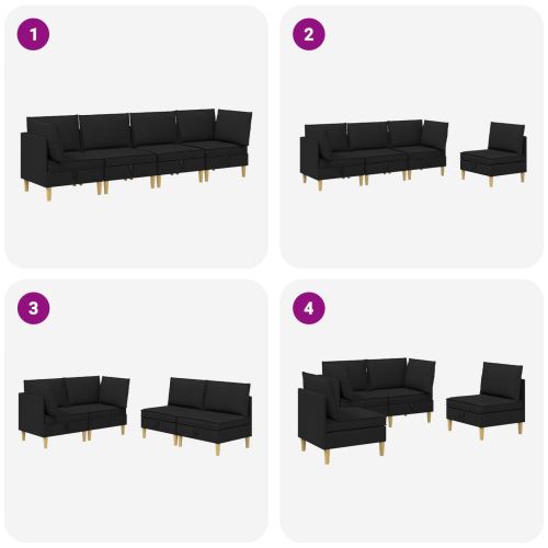 Комплект мебели за всекидневна 4 pcs Черно Текстил