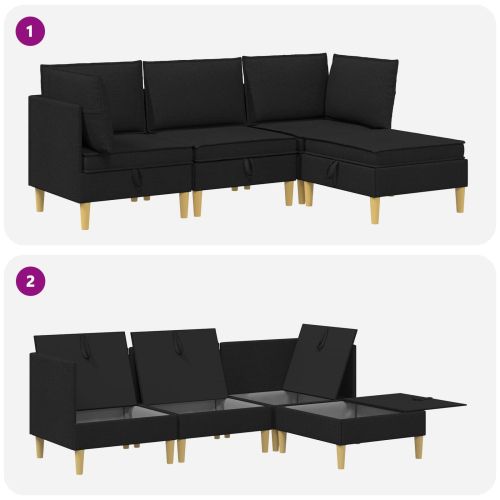 Комплект мебели за всекидневна 4 pcs Черно Текстил