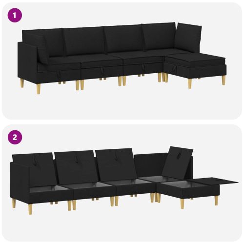 Комплект мебели за всекидневна 5 pcs Черно Текстил