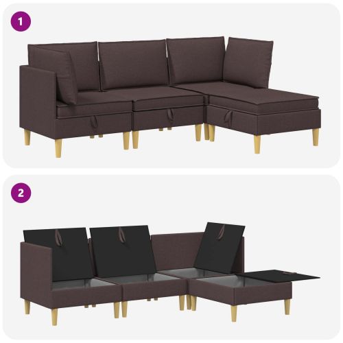 Комплект мебели за всекидневна 4 pcs Тъмен кафяв Текстил