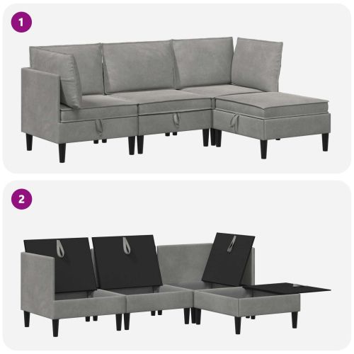 Комплект мебели за всекидневна 4 pcs Светлосиво Кадифе