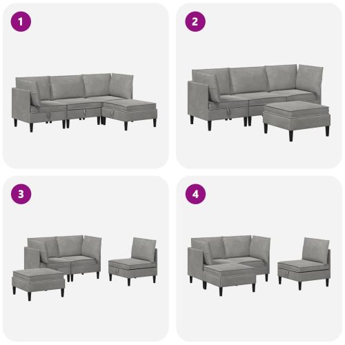 Комплект мебели за всекидневна 4 pcs Светлосиво Кадифе