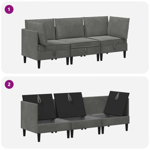 Комплект мебели за всекидневна 3 pcs Тъмносиво Кадифе