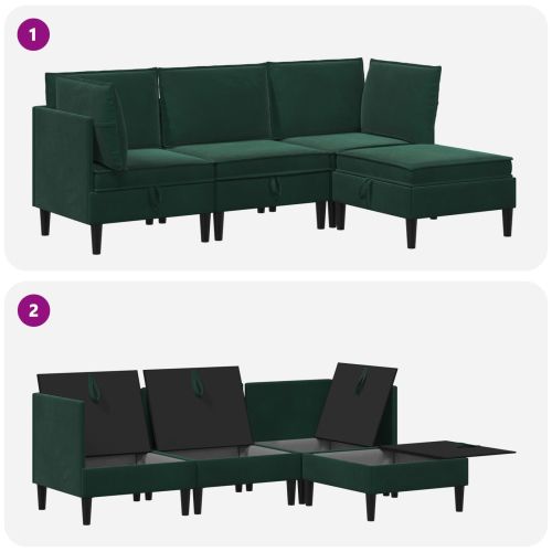 Комплект мебели за всекидневна 4 pcs Тъмнозелено Кадифе