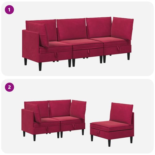 Комплект мебели за всекидневна 3 pcs Виненочервен Кадифе