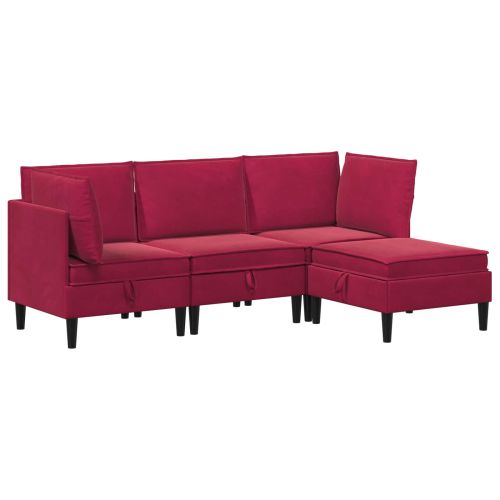 Комплект мебели за всекидневна 4 pcs Виненочервен Кадифе