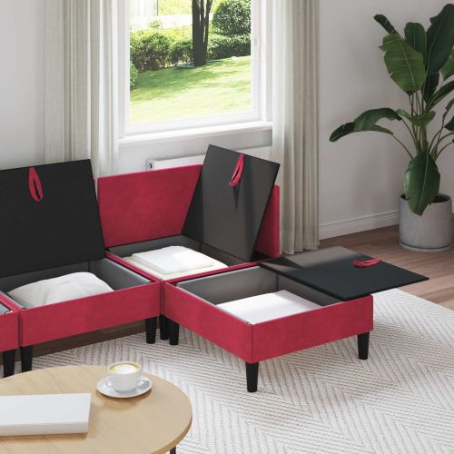 Комплект мебели за всекидневна 4 pcs Виненочервен Кадифе