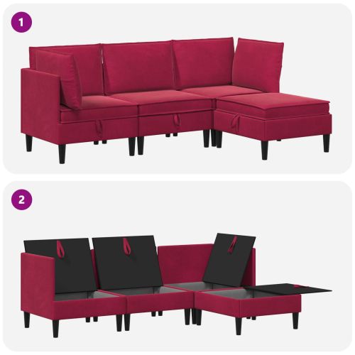 Комплект мебели за всекидневна 4 pcs Виненочервен Кадифе