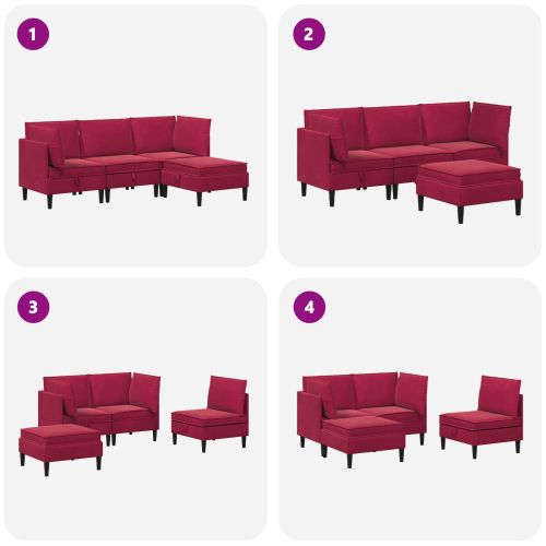 Комплект мебели за всекидневна 4 pcs Виненочервен Кадифе