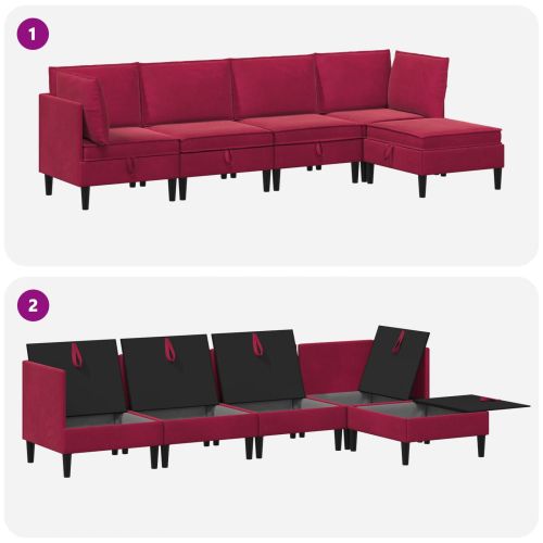 Комплект мебели за всекидневна 5 pcs Виненочервен Кадифе