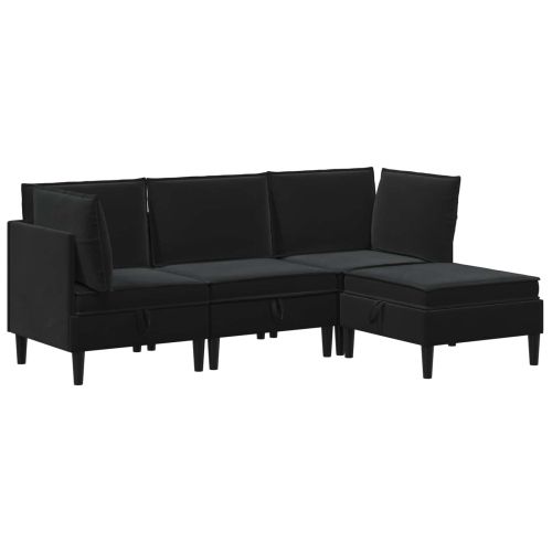 Комплект мебели за всекидневна с възглавница 4 pcs Черно Кадифе