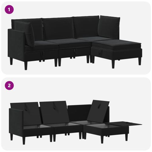 Комплект мебели за всекидневна с възглавница 4 pcs Черно Кадифе