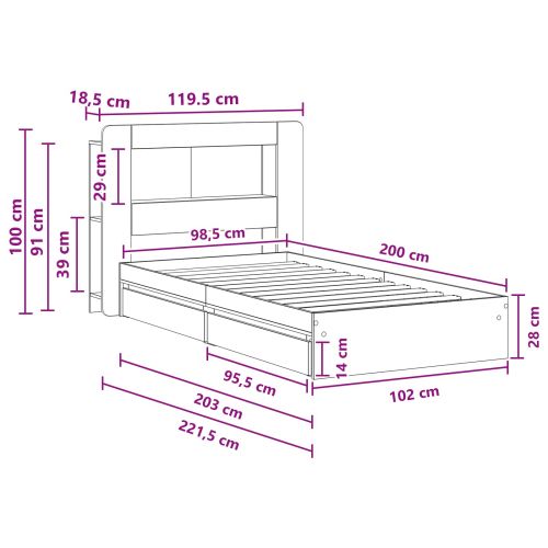 Леглово рамо с хранилище с чекмедже Опушен дъб 100 x 200 cm