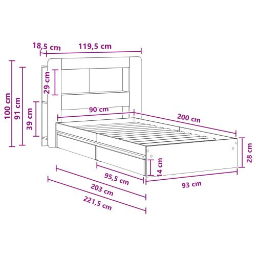 Леглово рамо с хранилище с чекмедже Опушен дъб 90 x 200 cm