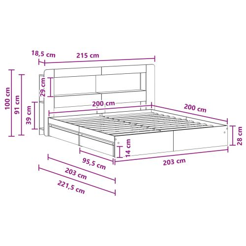 Леглово рамо с хранилище с чекмедже Сив Сонома 200 x 200 cm