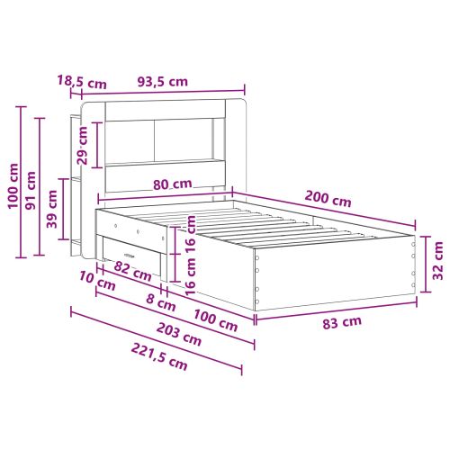 Леглово рамо с хранилище с таблото Дъб артизан 80 x 200 cm