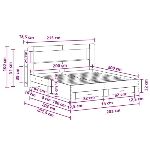 Леглово рамо с хранилище с таблото Бетонно сиво 200 x 200 cm