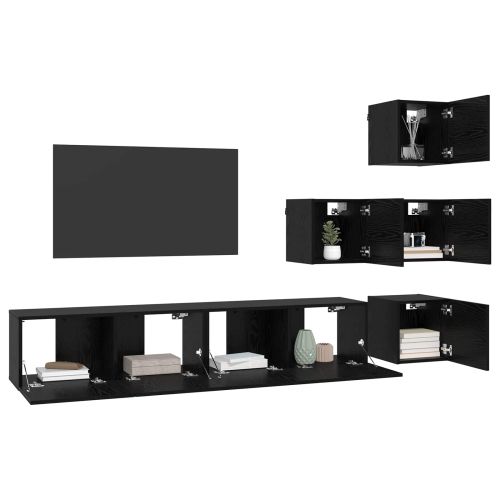 Комплект ТВ шкаф 6 pcs 80 x 30 x 30 см Черен дъб
