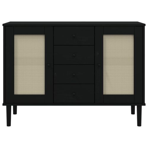Сайдборд "SENJA" ратанова визия черен 112x40x80 см бор масив