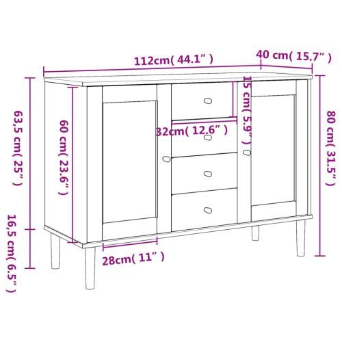 Сайдборд "SENJA" ратанова визия черен 112x40x80 см бор масив