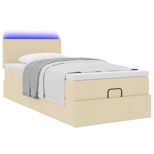 Османска легло с матрак и LED, кремаво, 90x200 см, плат