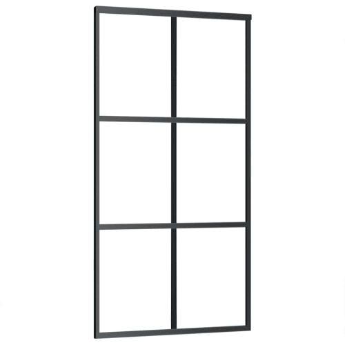 Плъзгаща се врата с механизъм черна 102x205 см ESG стъкло