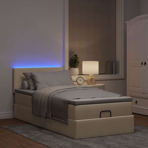 Османска легло с матрак и LED, кремаво, 90x190 см, плат
