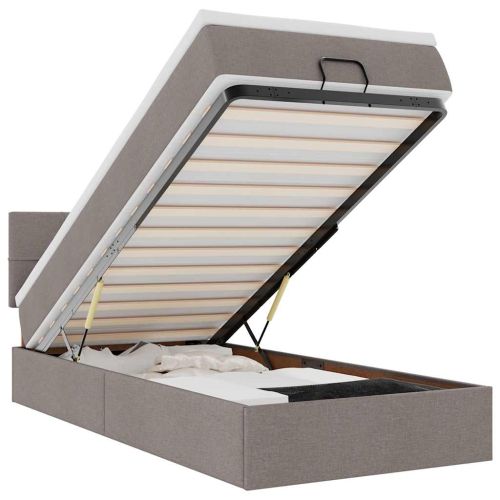 Османска легло с матрак и LED, таупе, 100x200 см, плат
